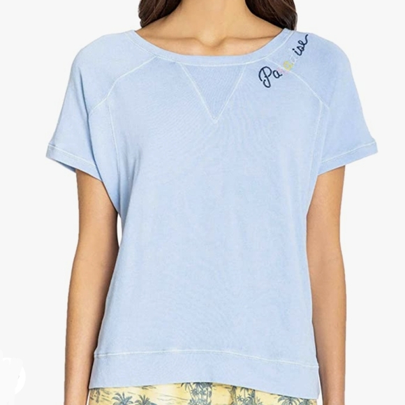 PJ Salvage Paradise Embroider Sweatshirt Short Sleeve Lightweight Sky Blue L NWT - Picture 4 of 11
